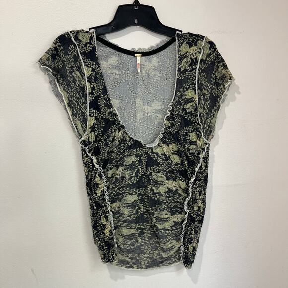 Free People Oh My Baby Ruched Animal Print Cropped Sheer Top Size XL - Picture 2 of 11